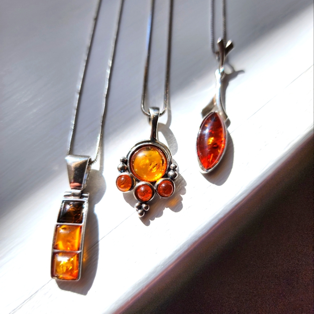 Amber lot sterling/925 vintage necklaces